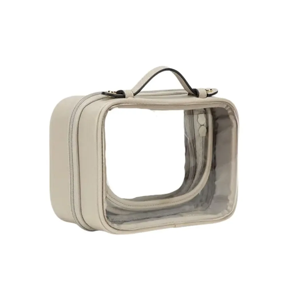 New CALPAK Mini Clear Cosmetics Case Stone with dust bag 8" x 6" x 4" - Picture 3 of 5